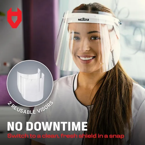 Vista 8 de NoCry Máscara de protección facial con diadema ajustable y 2 viseras de plástico reutilizables — Diseño abatible con bisagras de metal duraderas