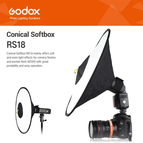 Vista 2 de Godox Cámara Flash Bounce Difusor Luz Softbox para todos Speedlight Fotografía Conical Softbox RS18 17"x 7