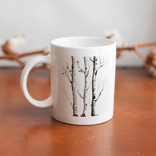 Vista 8 de Birch Tree Coffee Cup Ceramic, Sublimation Mugs with Large Handle for Tea, Personalized Machine Washable Drinking Mug for Buffets, Home, And