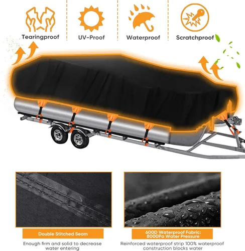 Vista 2 de NEVERLAND Funda para Barco Impermeable de Alta Resistencia Funda para Lancha Pontón Lona de Poliéster de Grado Marino Cubierta Remolcable Se Adapta