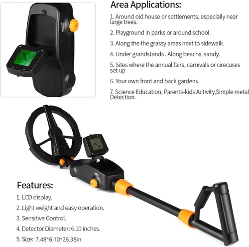 Vista 6 de Detector de metales, con pantalla LCD, detector de oro para niños, detector de alta precisión impermeable, volumen de sensibilidad ajustable, moneda
