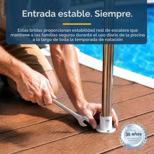 Vista 7 de Blue Wave - Bridas de escalera de piscina de aluminio fundido para piscinas sobre el suelo, paquete de 2