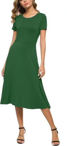 Vista 3 de EXCHIC Vestido midi de verano de manga corta con cuello redondo para mujer