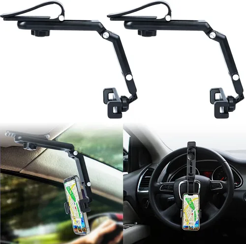 Vista 9 de Soporte para Teléfono con Visera Solar, Soporte para Teléfono con Espejo Retrovisor Giratorio 360°, Soporte para Teléfono Celular para Visera Solar