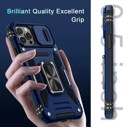 Vista 135 de DEERLAMN Funda para iPhone Xs Max con funda deslizante para cámara + protector de pantalla, soporte giratorio de anillo de grado militar a prueba