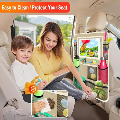 Vista 4 de Organizador de asiento trasero de automóvil, paquete de 2 organizadores de asiento trasero de automóvil con soporte para tableta de 11 pulgadas, 10