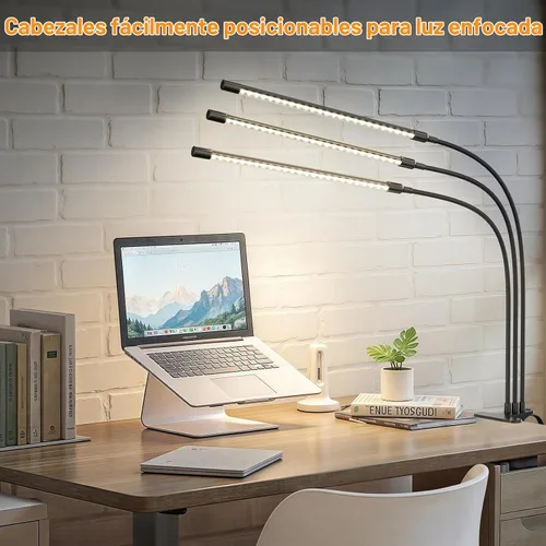 Vista 8 de ShineTech Lámpara de escritorio LED de 3 cabezales con abrazadera, luces