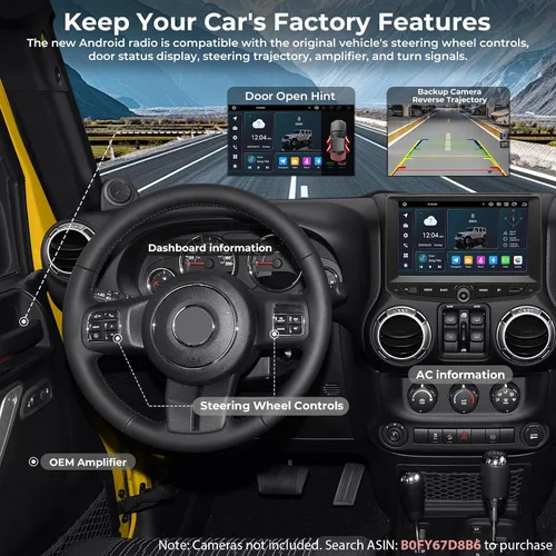 Vista 4 de Radio estéreo de coche de 9 pulgadas para Jeep Wrangler JK 2011-2017, pantalla táctil IPS QLED 1280x720P, Android 14 Octa-Core 4GB+64GB, CarPlay