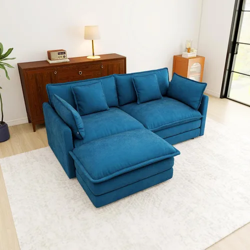 Vista 152 de Sofá Loveseat Grande en Beige y Blanco de 194.8 cm, Sofás Seccionales de 2 Plazas Grandes para Sala de Estar, Sofá Seccional Modular de Tela