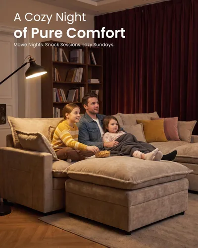 Vista 5 de Sofá modular modular de 108 pulgadas, en forma de U, moderno y cómodo, con otomana y almohadas móviles, sofás de asiento profundo para sala