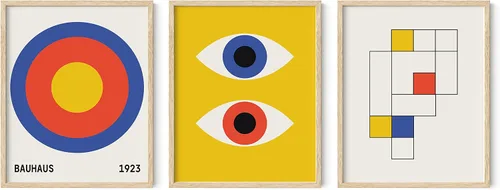 Vista 100 de HAUS AND HUES - Arte de póster Bauhaus - Juego de 3 arte de pared abstracto moderno, pósteres vintage e impresiones, arte de pared azul y amarillo