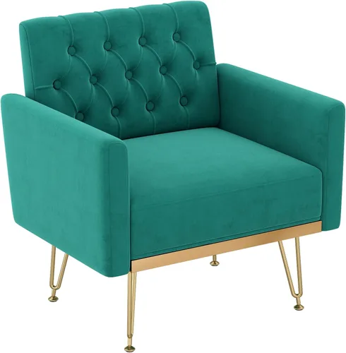Vista 8 de Olela Silla decorativa con brazo para sala de estar, sillón moderno de terciopelo, sofá individual, acogedora silla auxiliar tapizada para lectura