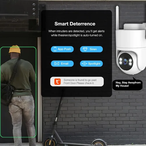 Vista 4 de Cámara de Seguridad TUYA de 6MP para Exteriores, Cámaras WiFi 2.4G/5G para Seguridad del Hogar con Grabación 24/7, Vista Panorámica-Inclinable 360°
