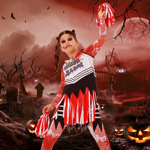Vista 6 de HPMNS Disfraz de animadora zombi para niños, talla L