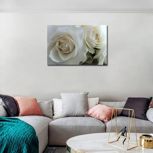 Vista 3 de First Wall Art - Enormes rosas en blanco puro arte de la pared pintura imágenes impresas en lienzo flor la imagen para decoración moderna del hogar