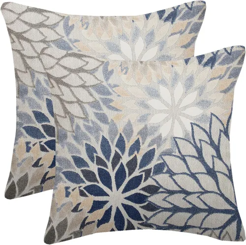 Vista 24 de Fundas de almohada azul marino verde 16x16 pulgadas, juego de 2 fundas de almohada rústicas, almohadas decorativas de aguamarina naranja floral