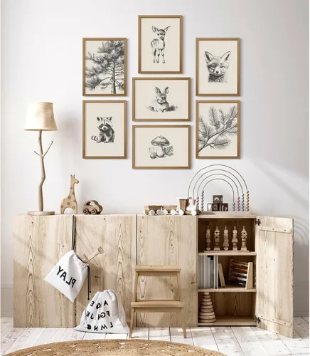 Vista 5 de Arte de pared para guardería, lienzo de animales del bosque, decoración de pared, imágenes de la habitación del bebé, impresiones de animales
