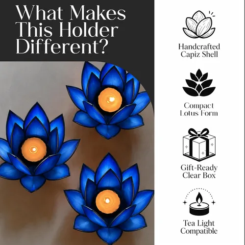 Vista 3 de Om Gallery Portavelas Lotus Tea Light - Capiz Shell, Blue Lagoon