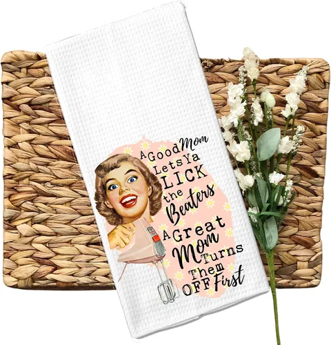 Vista 4 de Good Moms let their Kids Lick the Beaters, Great Moms Turn them Off First Funny Vintage 1950's Housewife Pin-up Girl Waffle Weave Toalla