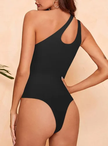 Vista 3 de REORIA - Body sexy para mujer, sin mangas, con corte frontal de un hombro y espalda descubierta