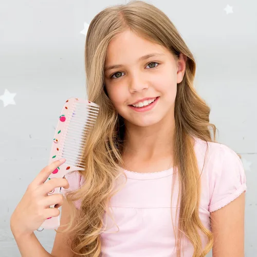 Vista 8 de Juego de peines para bebé, peine pequeño y lindo de dientes finos para niños pequeños y cola de rata para peinar, peine rosa para pelitos de bebé