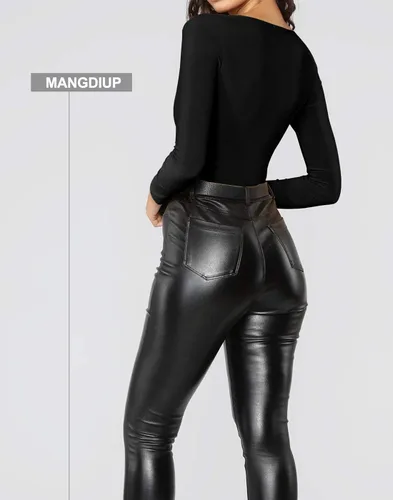 Vista 4 de Bodysuit básico de manga larga con cuello en V para mujer