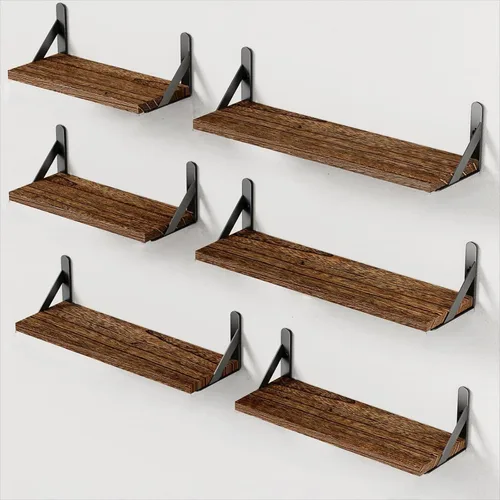 Vista 10 de AMADA HOMEFURNISHING - Juego de 6 estantes de pared, estantes flotantes de madera para decoración, estilo rústico de granja para dormitorio