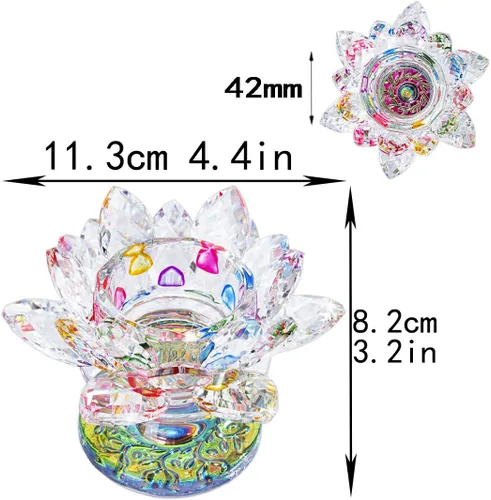 Vista 3 de H&D HYALINE & DORA Portavelas de loto de cristal multicolor (11.4 cm - Multi) K9 - Portavelas de loto de cristal para decoración del hogar, centro