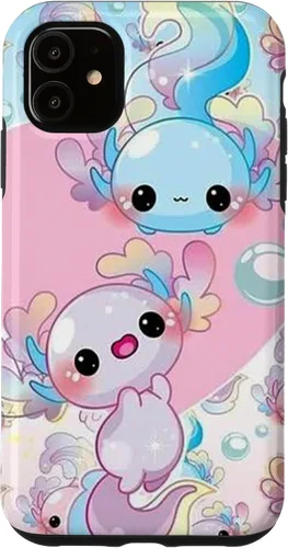 Vista 8 de Linda funda Kawaii Axolotl azul y rosa para iPhone 17