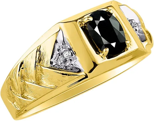 Vista 2 de RYLOS - Anillos para hombre de oro amarillo de 14 quilates - Anillo de diamante y ónix de 0.276 x 0.197in de color piedra preciosa anillos
