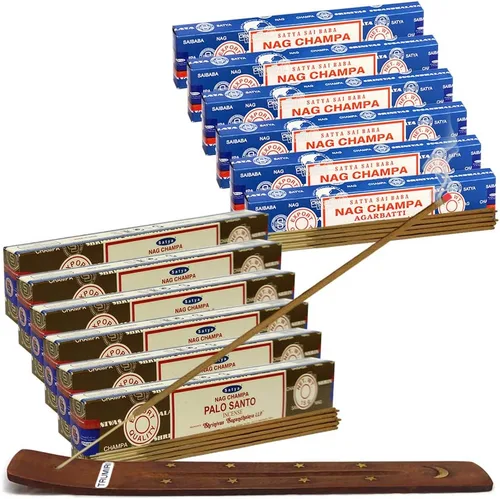 Vista 14 de Varillas de incienso de Sangre de Dragón y Palo Santo con soporte, paquete de variedad de la marca House of Nag Champa y Trumiri