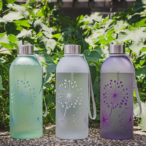 Vista 6 de bzyoo - Botella de agua de 32 onzas / 1 litro con marcador de tiempo, diseño de diente de león, plástico duradero, sin BPA, reutilizable con marcas