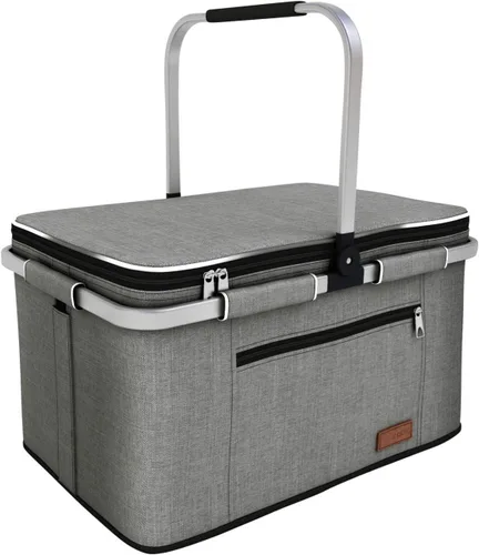 Vista 9 de LIQING - Cesta de picnic grande de 35 L, bolsas de compras para viajes, camping, 2 capas de bolsillos internos a prueba de fugas y aislamiento Negro