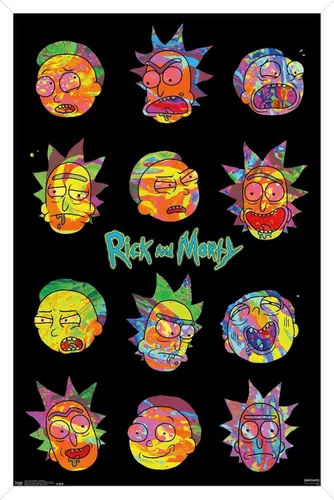 Vista 13 de Trends International Rick And Morty - Póster de pared Vaporwave, 22.4 pulgadas de largo x 14.7 pulgadas, versión enmarcada en madera de granero