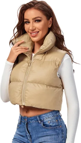 Vista 3 de Fuinloth - Chaleco con relleno, cuello alto, ligero, con cremallera, chaleco acolchado, para mujer