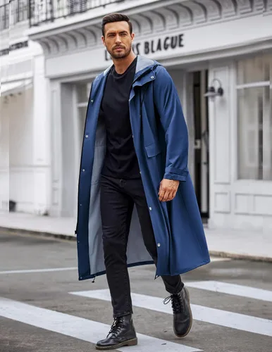 Vista 3 de COOFANDY Chaqueta impermeable para hombre con capucha, impermeable, ligera, activa, larga