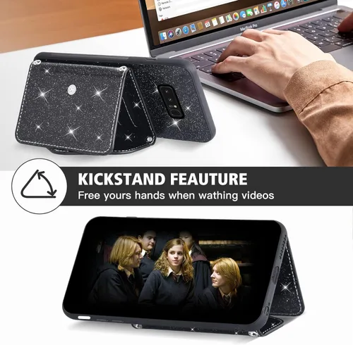 Vista 4 de Asuwish Funda de teléfono para Samsung Galaxy Note 8 con protector de pantalla de vidrio templado y correa cruzada, cordón para tarjeta de crédito