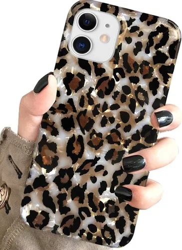 Vista 8 de J.west - Funda compatible con iPhone 12/12 Pro de 6.1 pulgadas, elegante y transparente, con estampado de leopardo y guepardo, diseño nacarado
