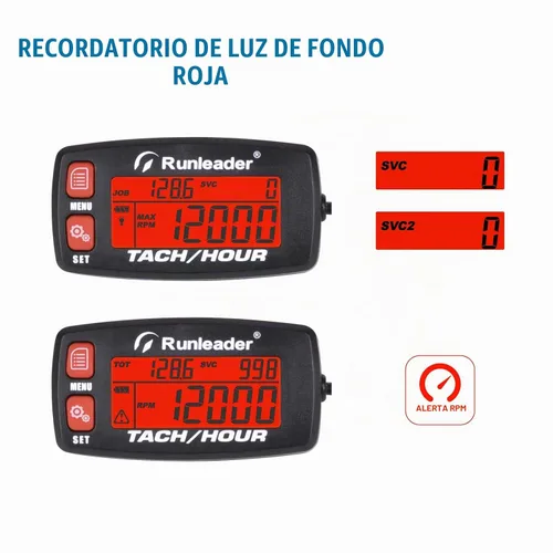 Vista 3 de Runleader Tacómetro digital del motor de gas Rojo