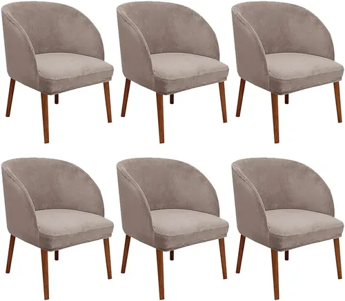 Vista 13 de Juego de 2 fundas de terciopelo elástico para sillas de comedor, con respaldo curvo moderno, protector de silla para sala de estar, dormitorio, Beige