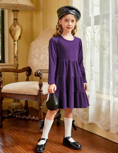 Vista 3 de Arshiner Vestido de manga larga para niña con volantes, tipo túnica
