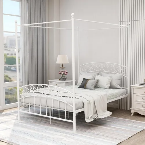 Vista 7 de Marco de cama con dosel de tamaño matrimonial, cama de metal con Negro