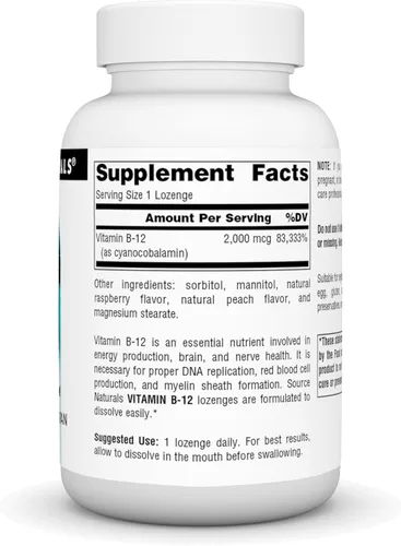 Vista 2 de Source Naturals Vitamina B-12, Apoya la Producción de Energía, 2000 mcg - 200 Pastillas Vegetarianas