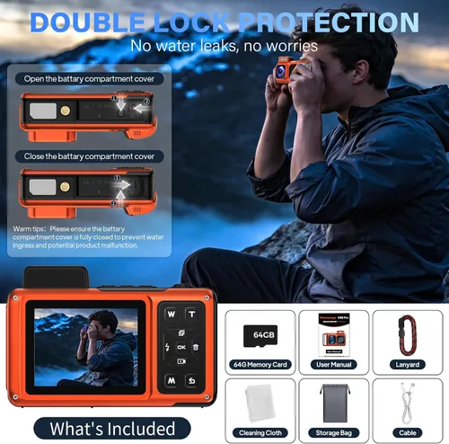 Vista 9 de Maxmango V08 Pro - Cámara subacuática de 49 pies, cámara digital impermeable WiFi de 8K 90MP con pantalla táctil, a prueba de polvo, a prueba
