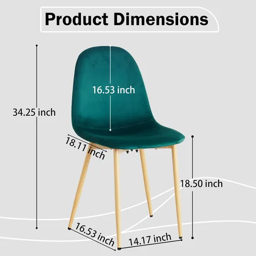 Vista 2 de Juego de 4 sillas de comedor de terciopelo, sillas de comedor modernas de mediados de siglo, sillas de cocina cálidas, sillas decorativas con patas