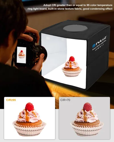 Vista 2 de PULUZ - Caja de estudio fotográfico, mini caja de luz plegable, anillo de luz LED, portátil, estudio fotográfico, fotografía, tienda de campaña, kit