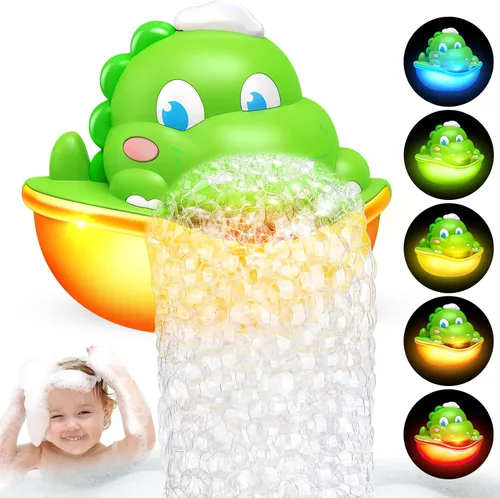 Vista 7 de Juguetes de baño, máquina de burbujas de baño con luz fabricante automático de burbujas juguete de baño para niños de 1-3 4-8 años juguete de bañera