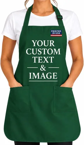 Vista 20 de Delantal personalizado con nombre o logotipo personalizado, cuello ajustable, 2 bolsillos, mezcla de algodón de fácil cuidado Crema