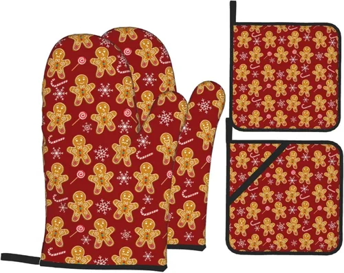 Vista 17 de Juego de 4 guantes de horno y soportes para ollas florales de los años 70, resistentes al calor, para cocina, hornear, asar a la parrilla, barbacoa