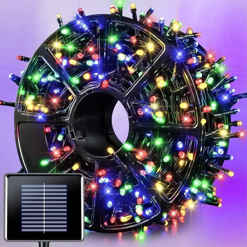 Vista 19 de JMEXSUSS - Paquete de 2, luces solares de Navidad cálidas y multicolor para exteriores, cada una con 100 LED, 10 metros, luces solares impermeables